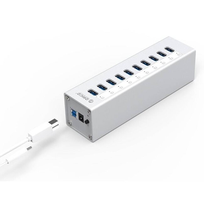 Orico USB 3.0 Hub mit 10 Ports – externes 12V Netzteil – Aluminium – 1 Meter
