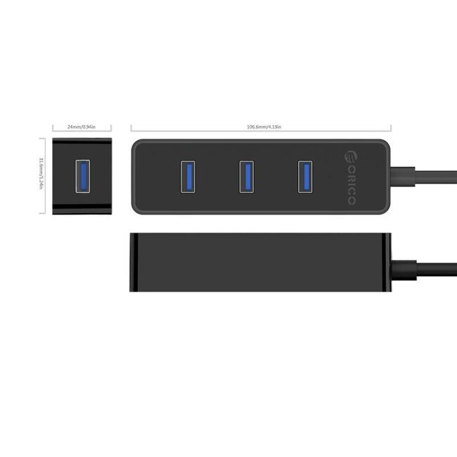 Orico USB 3.0 Hub 4 Ports - Bus-powered / Schwarz - 0,30 m