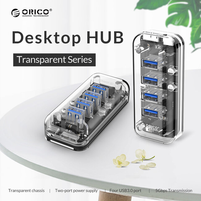 Orico USB 3.0 Hub 4 Ports - Bus-powered / Transparent - 1 Meter