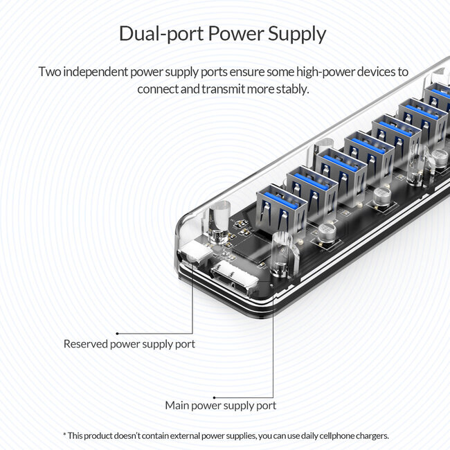 Orico USB 3.0 Hub mit 7 Ports – busbetrieben – transparent – 1 Meter