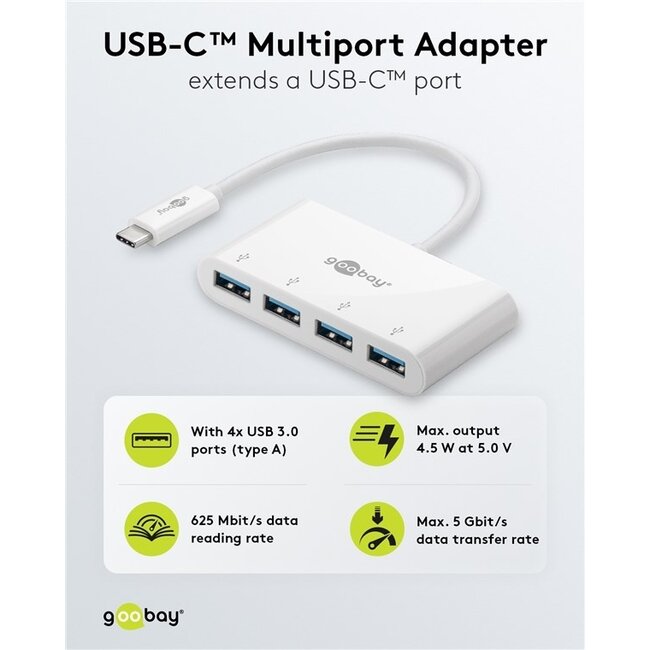 Goobay USB-C Hub 4 Ports USB3.0 Bus-powered Weiß 0,15 m