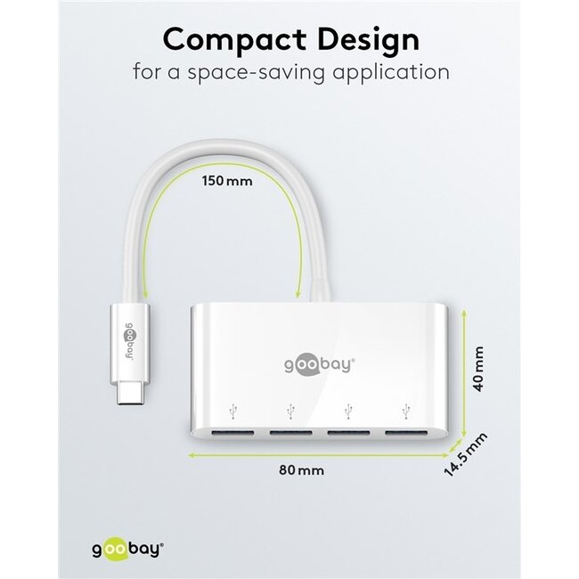 Goobay USB-C Hub 4 Ports USB3.0 Bus-powered Weiß 0,15 m