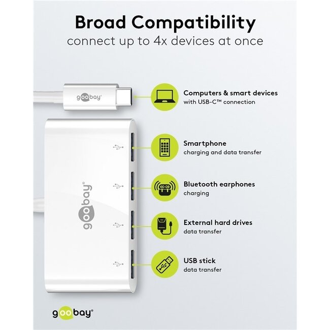 Goobay USB-C Hub 4 Ports USB3.0 Bus-powered Weiß 0,15 m
