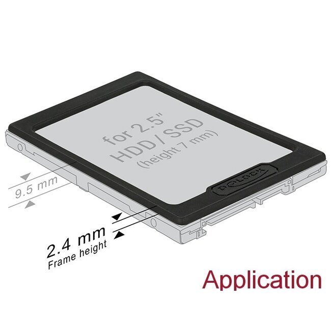 2,5'' HDD/SSD Erhöhungsadapter (+2,5mm) / Schwarz