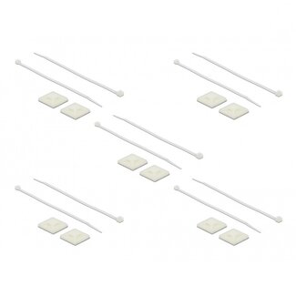 DeLOCK Kabelbinder 200 x 4,8 mm (10 Stück) mit selbstklebenden Haltern (10 Stück) / transparent