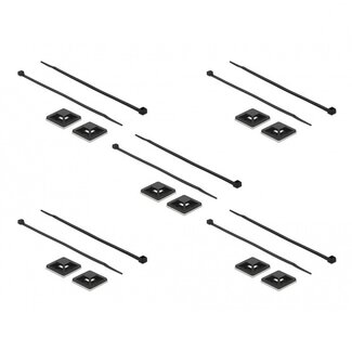 DeLOCK Kabelbinder 200 x 4,8 mm (10 Stück) mit selbstklebenden Haltern (10 Stück) / schwarz