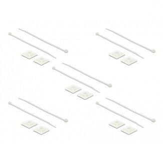 DeLOCK Kabelbinder 300 x 4,8 mm (10 Stück) mit selbstklebenden Haltern (10 Stück) transparent