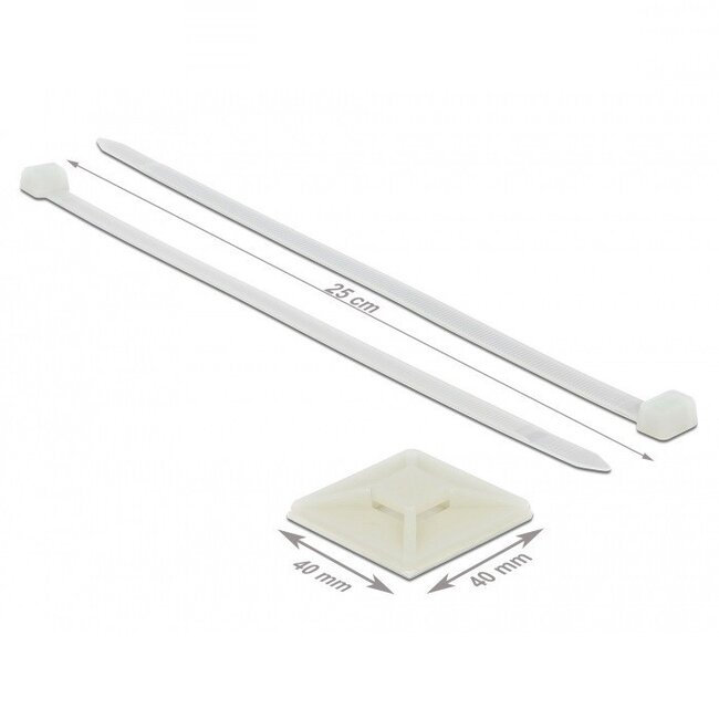 Kabelbinder 250 x 7,2 mm (10 Stück) mit selbstklebenden Haltern (10 Stück) transparent