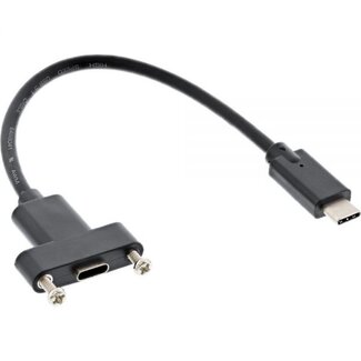 InLine USB-C (m) auf USB-C (w) Einbaubuchse Adapter - USB3.2 (bis 10 Gbit/s) - PD 20V/5A - Schwarz - 0,20 m