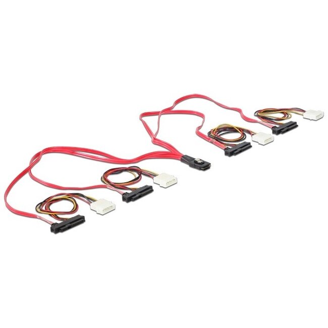 Mini-SAS SFF-8087 auf 4x SAS SFF-8482 + 4x Molex Kabel 0,5m