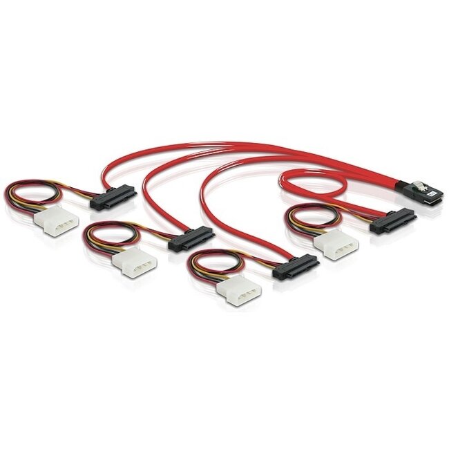 Mini-SAS SFF-8087 auf 4x SAS SFF-8482 + 4x Molex Kabel 0,5m