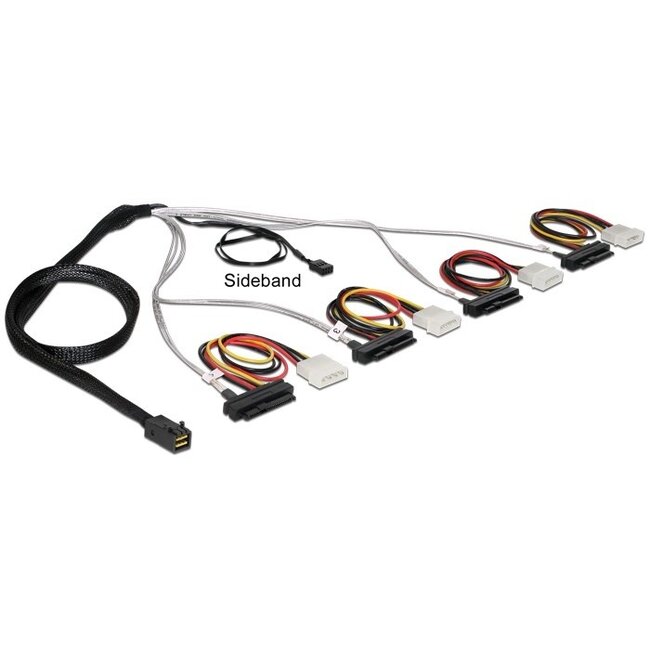 Mini-SAS HD SFF-8643 auf 4x SAS SFF-8482 + 4x Molex mit Sideband - 0,50 m