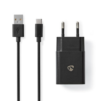 Nedis Nedis USB-A Heimladegerät mit 1 Port und abnehmbarem USB-C Kabel - 2,4A / Schwarz - 1 Meter