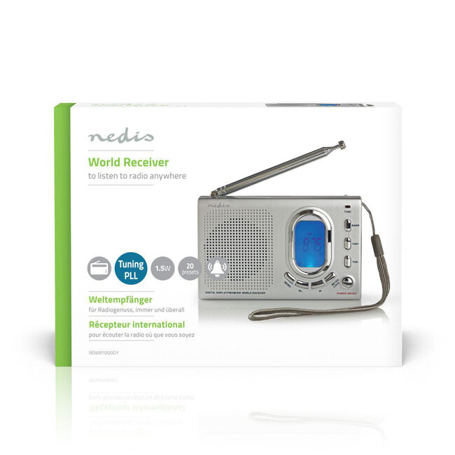 Nedis Weltempfänger mit Alarmfunktion / Grau