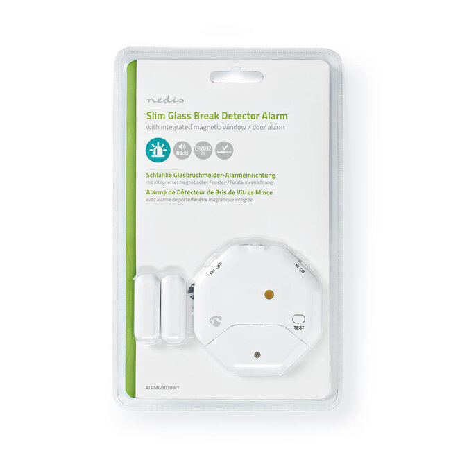 Nedis Glasbruchmelder mit Tür-/Fensteralarm, Weiß