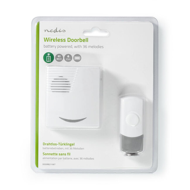 Nedis kabellose Türklingel mit Ton - batteriebetrieben / weiß