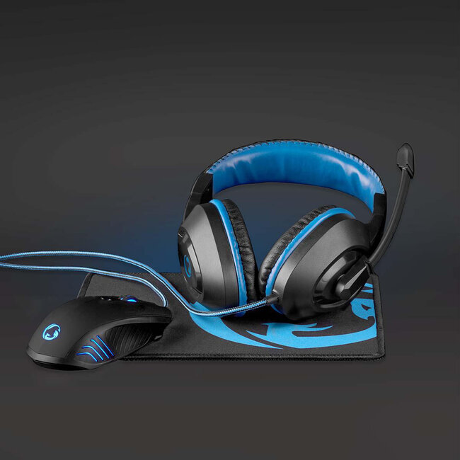 Nedis Gaming EVNOR 3-in-1 Combo Set – Headset, Maus & Mauspad / Schwarz/Blau