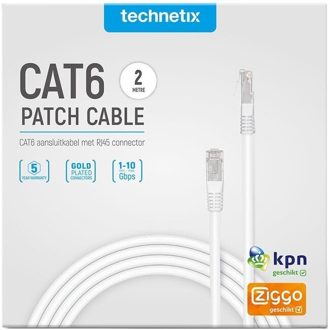 Technetix U/UTP CAT6 Gigabit Netzwerkkabel Weiß - 2 Meter