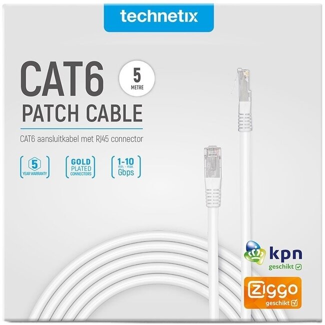 Technetix U/UTP CAT6 Gigabit Netzwerkkabel Weiß - 5 Meter
