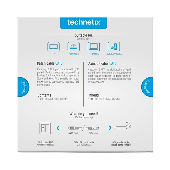 Technetix U/UTP CAT6 Gigabit Netzwerkkabel Weiß - 10 Meter