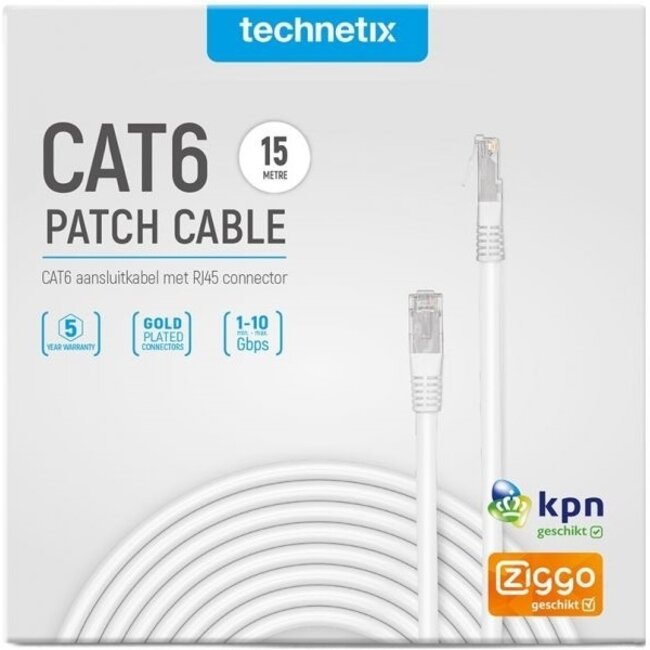 Technetix U/UTP CAT6 Gigabit Netzwerkkabel Weiß - 15 Meter
