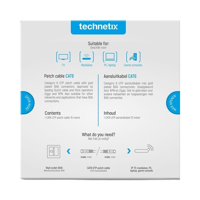 Technetix U/UTP CAT6 Gigabit Netzwerkkabel Weiß - 15 Meter