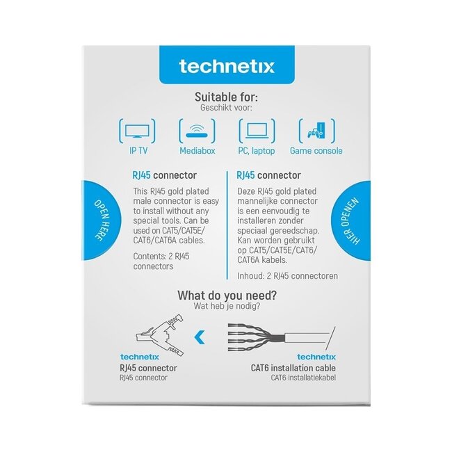 Technetix RJ45 DIY werkzeuglose Stecker für U/UTP CAT6 Netzwerkkabel - 2 Stück