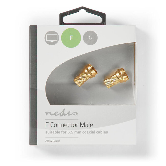 Nedis F-Stecker vergoldet gerade für 5,5mm Kabel (2 Stück)