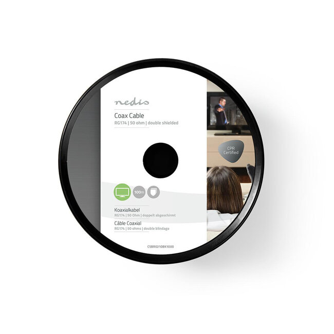 Nedis RG174 50 Ohm Koaxkabel auf Rolle innen schwarz - 100 Meter