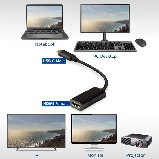 Nedis USB-C zu HDMI 4K 60Hz Adapter Schwarz - 0,20 m