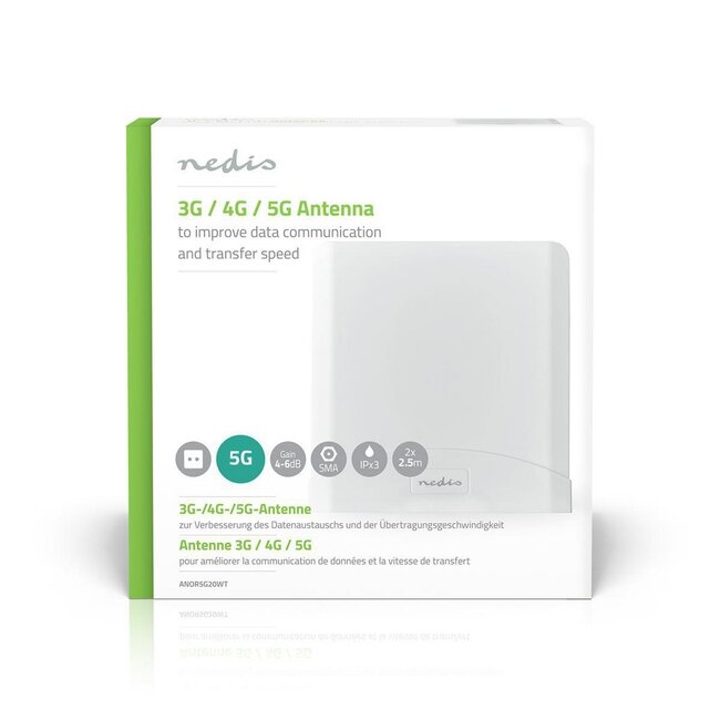 Nedis GSM/3G/4G/5G IPx3 Innen-/Außenantenne mit SMA (m) Stecker - 4-6 dBi / Weiß - 2,5 m