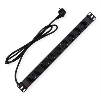 Roline Roline 19'' Steckdosenleiste mit CEE 7/7 Stecker und 9 CEE 7/3 Buchsen, schwarz/grau - 2 m