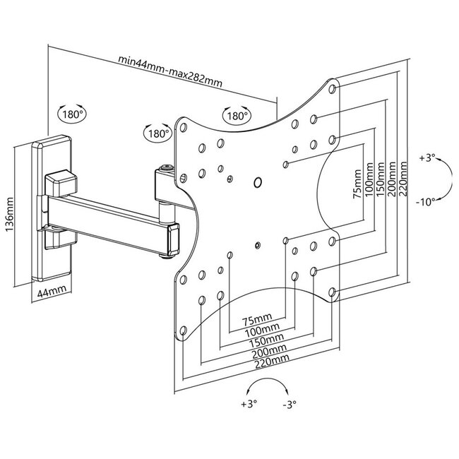 Goobay Basic Serie Full Motion S Wandhalterung für Bildschirme bis 42 Zoll / 3 Drehpunkte