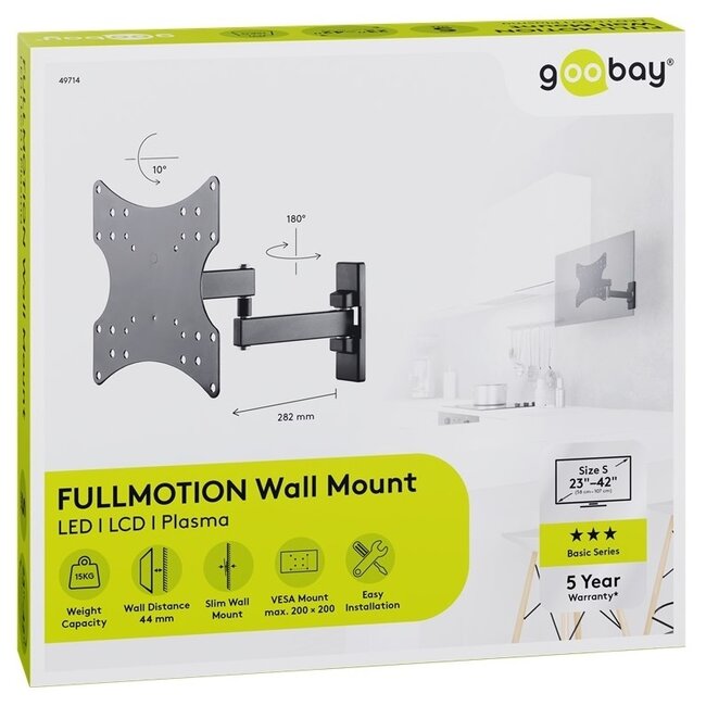 Goobay Basic Serie Full Motion S Wandhalterung für Bildschirme bis 42 Zoll / 3 Drehpunkte