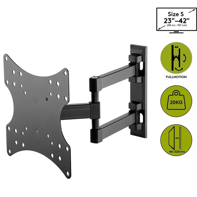 Goobay Basic Serie Full-Motion S Wandhalterung mit extra langem Arm für Bildschirme bis 42 Zoll / 3 Drehpunkte