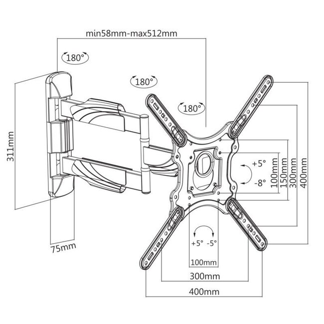 Cavus Full-Motion Wandhalterung für Bildschirme bis 55 Zoll / 3 Drehpunkte