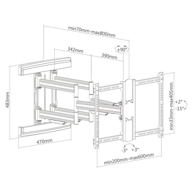 Cavus Full Motion Schwerlast-Wandhalterung mit extra langem Arm für Bildschirme bis 80 Zoll / 3 Drehpunkte