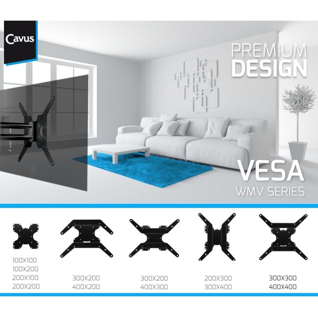 Cavus Premium Full-Motion Wandhalterung für Bildschirme bis 65 Zoll / 3 Drehpunkte - schwarz beschichteter Stahl