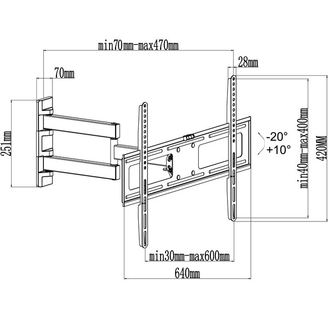 My Wall Wandhalterung für Bildschirme bis 70 Zoll / Full Motion (3 Drehpunkte) / Weiß