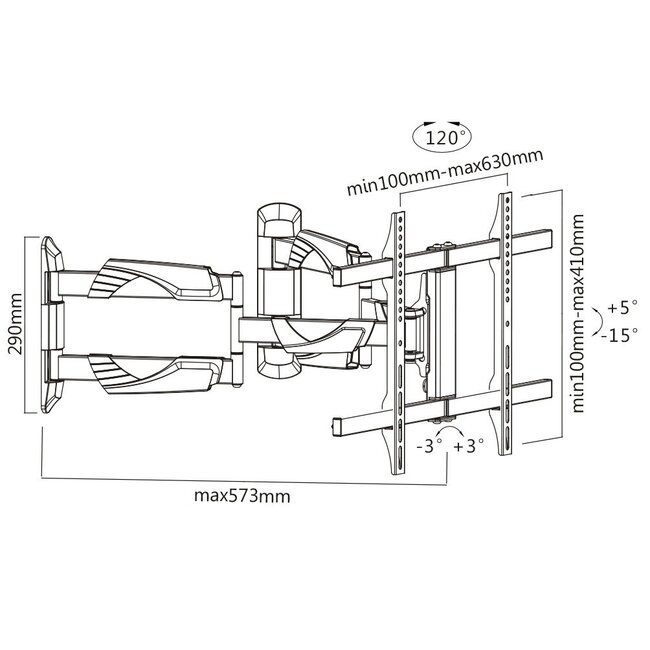 My Wall Eck-Wandhalterung für Bildschirme bis 70 Zoll / Full Motion (3 Drehpunkte)