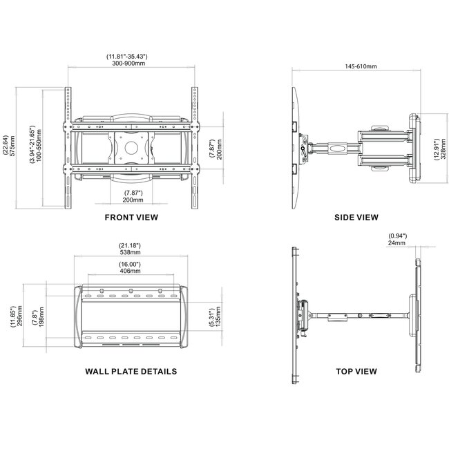 My Wall Premium Wandhalterung mit Einarm für Bildschirme bis 70 Zoll / Full Motion (3 Drehpunkte)