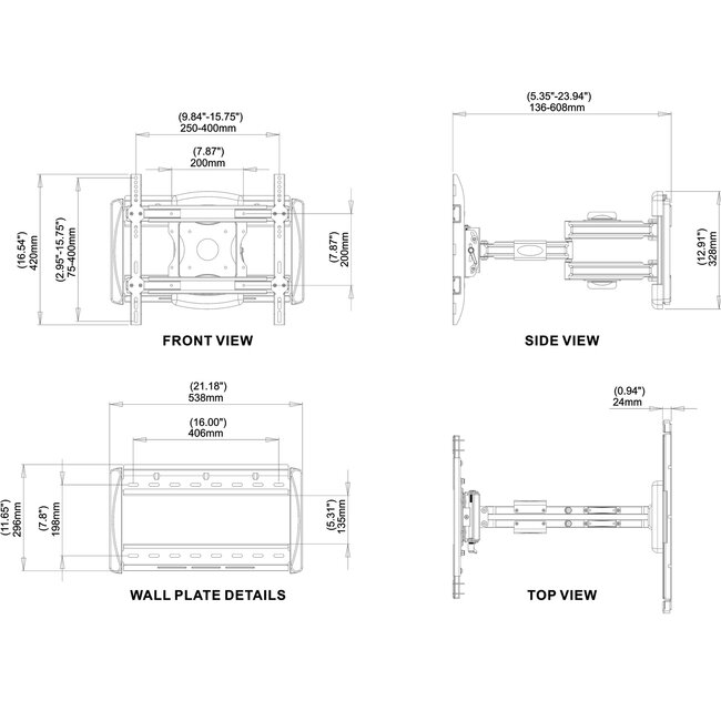 My Wall Premium Doppelarm-Wandhalterung für Bildschirme bis 42 Zoll / Full Motion (3 Drehpunkte)