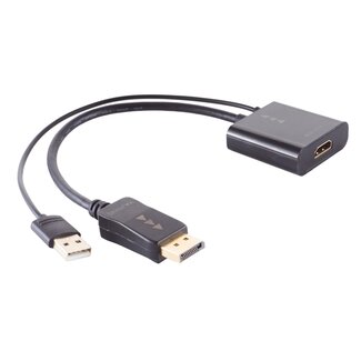 S-Impuls Aktiver HDMI (w) zu DisplayPort (m) Adapter - HDMI 1.4 / DP 1.2 (4K 30Hz) - USB-A Stromversorgung - 0,30 m - Schwarz