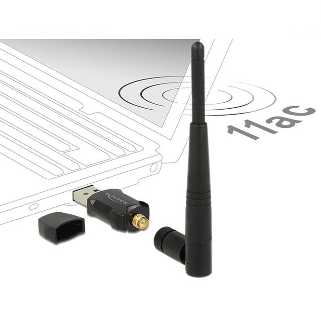 DeLOCK USB-A WLAN/WiFi Dongle mit externer Antenne Dual Band AC600 600 Mbps
