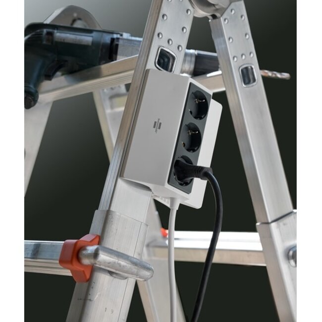 Brennenstuhl Steckdosenleiste mit Klemme, 3-fach, Weiß/Schwarz, 3 m