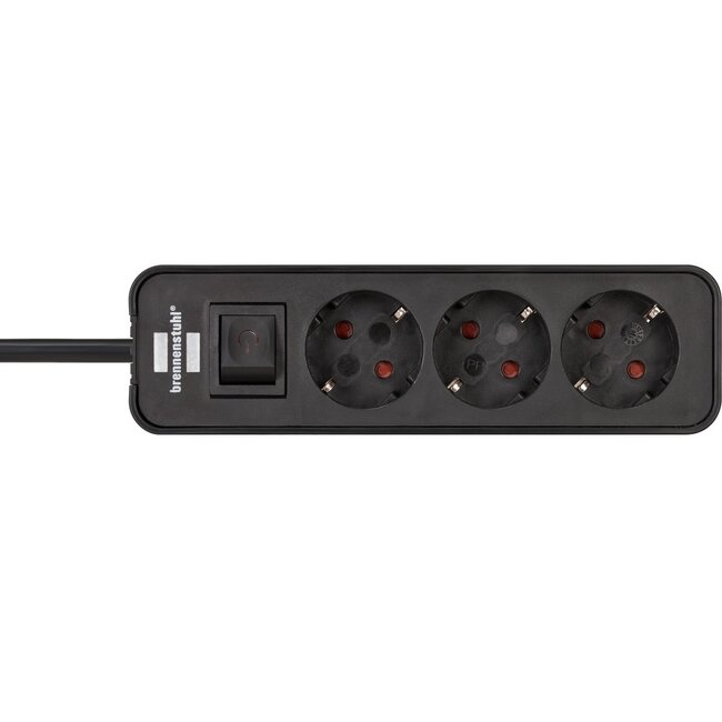 Brennenstuhl Ecolor Steckdosenleiste 3-fach mit Schalter, 1,5 m, schwarz