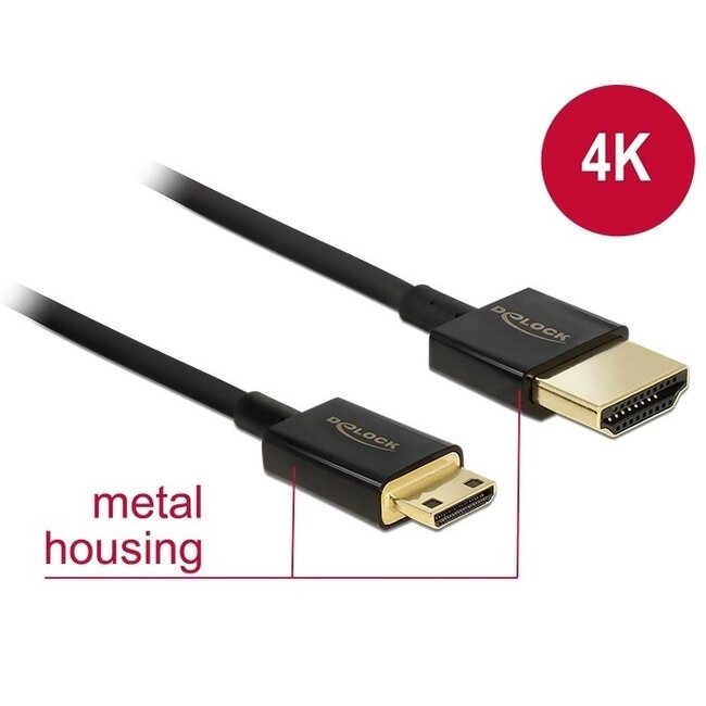 Dünnes Premium Mini HDMI-zu-HDMI Kabel 2.0 (4K 60Hz) Schwarz 1,5m