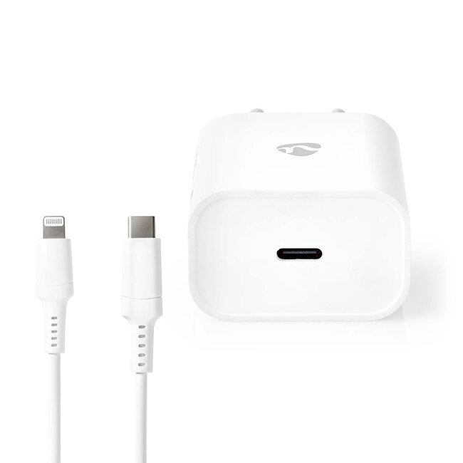 Nedis Heimladegerät mit 1 USB-C PD Port und separatem 8-Pin Lightning-USB-C Kabel - 20W / Weiß - 1 Meter