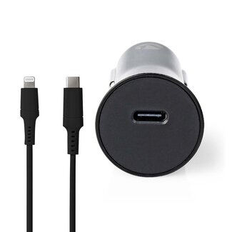 Nedis Nedis Auto-Ladegerät mit 1 USB-C PD Port und abnehmbarem 8-Pin Lightning-USB-C Kabel – 20W, Schwarz, 1 Meter