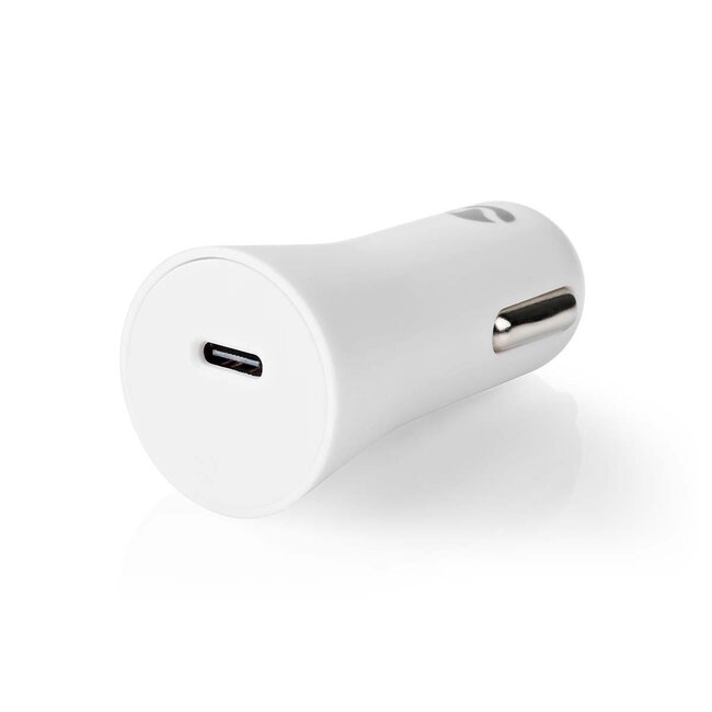 Nedis Auto-Ladegerät mit 1 USB-C PD Port und abnehmbarem 8-Pin Lightning-USB-C Kabel – 20W, Weiß, 1 Meter